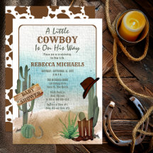 Ein kleiner Cowboy Western Boy Baby Dusche Einladu