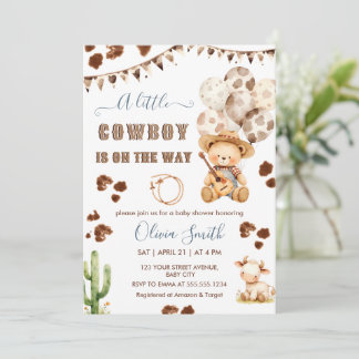 Ein kleiner Cowboy Western Teddy Bear Baby Dusche Einladung