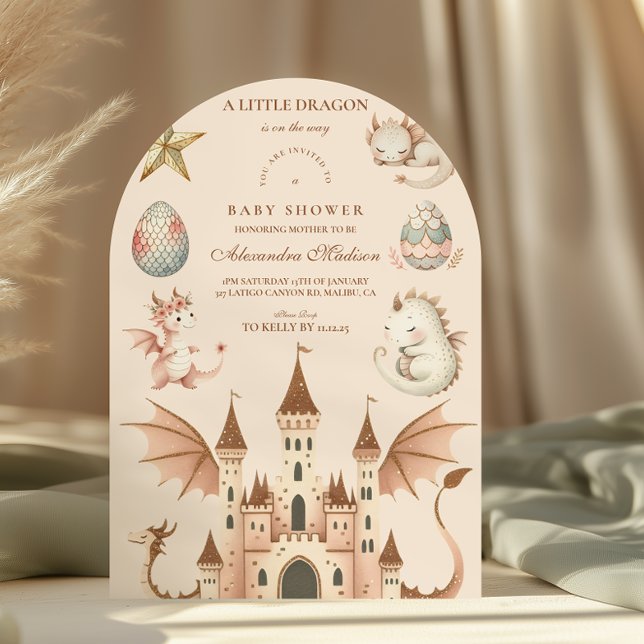 Ein kleiner Drache ist auf dem Weg Babydusche Einladung (Von Creator hochgeladen)