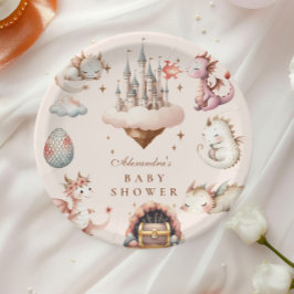 Ein kleiner Drache ist auf dem Weg Babydusche Pappteller