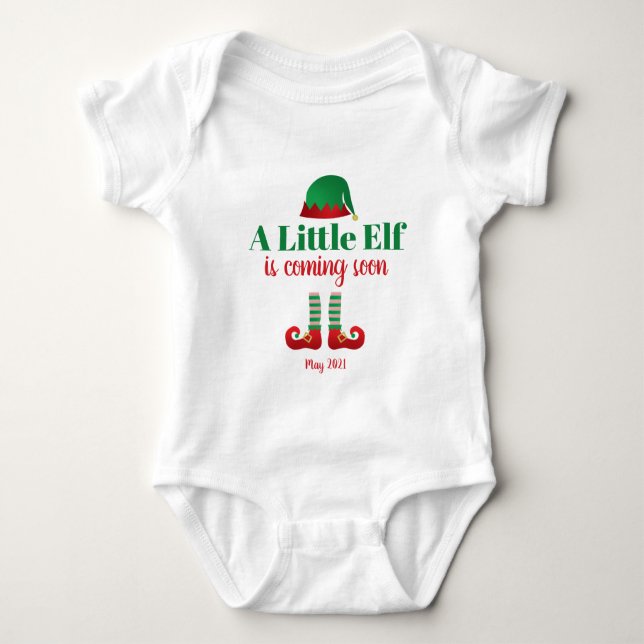 Ein kleiner Elf kommt bald Weihnachten personalisi Baby Strampler (Vorderseite)