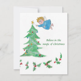 Ein kleiner Engel bringt den Zauber der Weihnachts Feiertagskarte