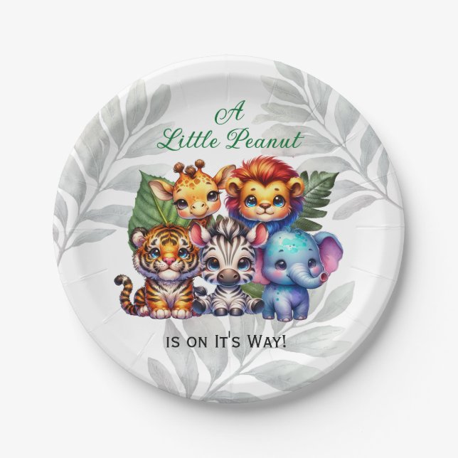 Ein kleiner Erdnuss ist auf dem Weg | Babydusche Pappteller (Vorderseite)