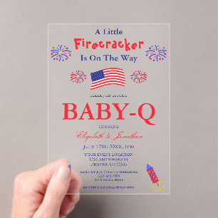 Ein kleiner Firecracker ist unterwegs Baby-Q Acryleinladungen