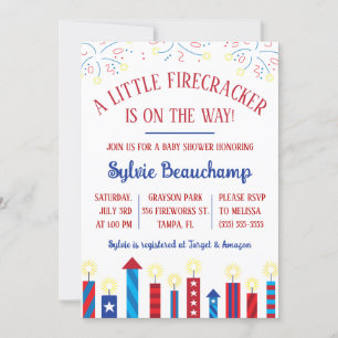 Ein kleiner Firecracker ist unterwegs! Babyparty Einladung