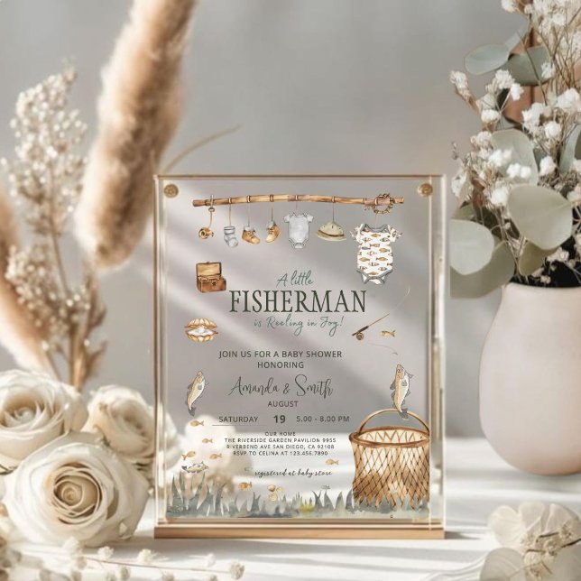 Ein kleiner Fischer, der in der Joy Baby Dusche au Acryleinladungen (Von Creator hochgeladen)