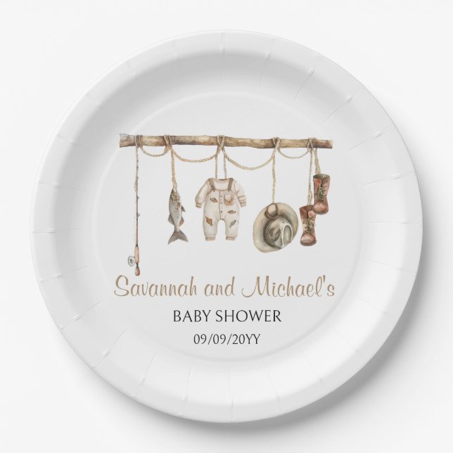 Ein kleiner Fisherman ist auf dem Weg Baby Shower  Pappteller (Vorderseite)