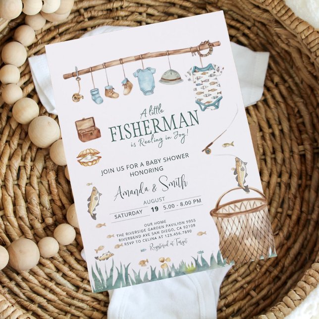 Ein kleiner Fisherman taucht in der Joy Baby Dusch Einladung (Von Creator hochgeladen)
