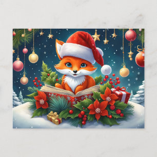 Ein kleiner Fuchs als Weihnachtsmann verkleidet 3a Postkarte