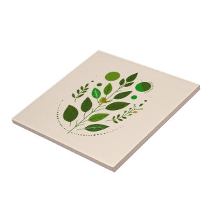 Ein kleiner grüner Vogel und grüne Blätter Fliese