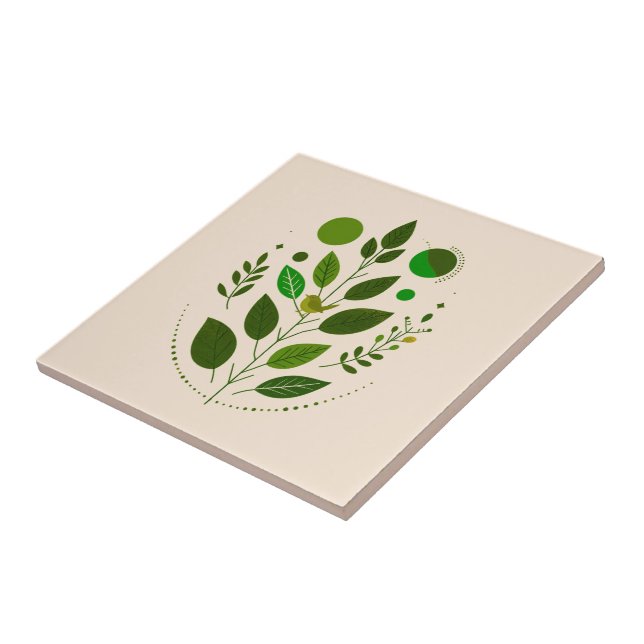 Ein kleiner grüner Vogel und grüne Blätter Fliese (Seite)