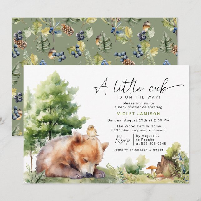 Ein kleiner Haufen | Niedliche Bärendusche Einladung (Vorne/Hinten)