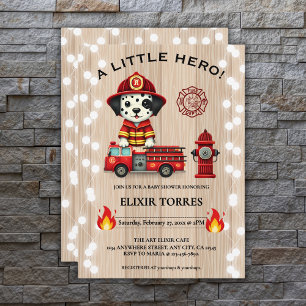 Ein kleiner Held Feuerwehrwagen Welpen Baby Shower Einladung