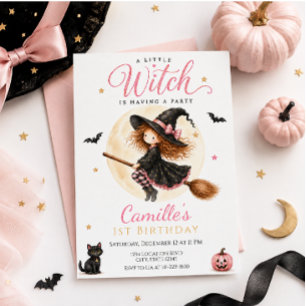 Ein kleiner Hexen-Pink-Halloween-Geburtstag Einladung