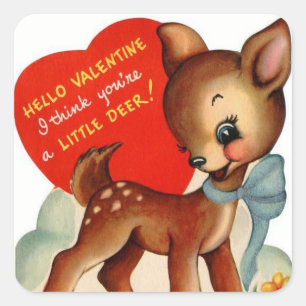 Ein kleiner Hirsch Vintage Valentinstag Quadra Quadratischer Aufkleber