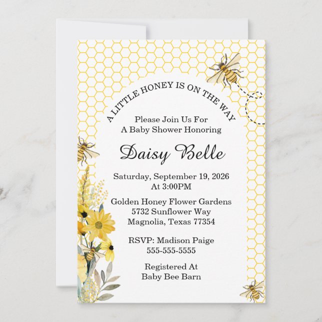 Ein kleiner Honig ist auf dem Weg zur Babydusche Einladung (Vorderseite)