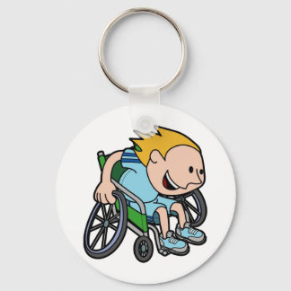 Ein kleiner Junge rennt im Rollstuhl Schlüsselanhänger