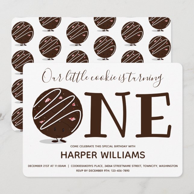 Ein kleiner Keks macht einen ersten Geburtstag Einladung (Vorne/Hinten)