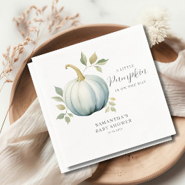 Ein kleiner Kürbis auf die blaue Babydusche Serviette