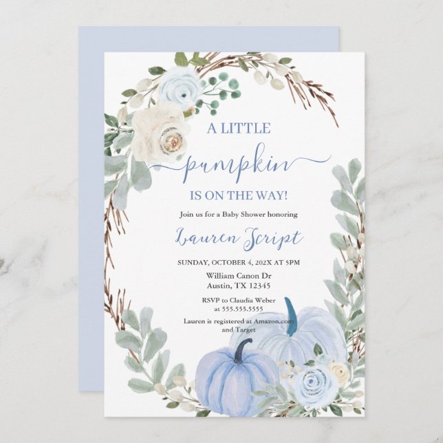 Ein kleiner Kürbis Baby Shower Boy Einladung (Vorne/Hinten)