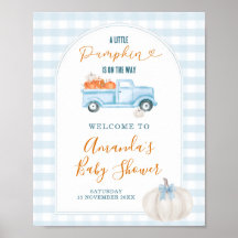 Ein kleiner Kürbis-Blau-LKW-Baby-Shower-Willkommen