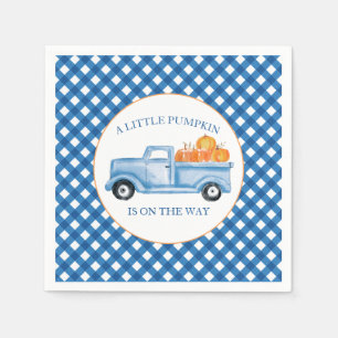 Ein kleiner Kürbis blauer LKW Herbst-Baby-Party Serviette
