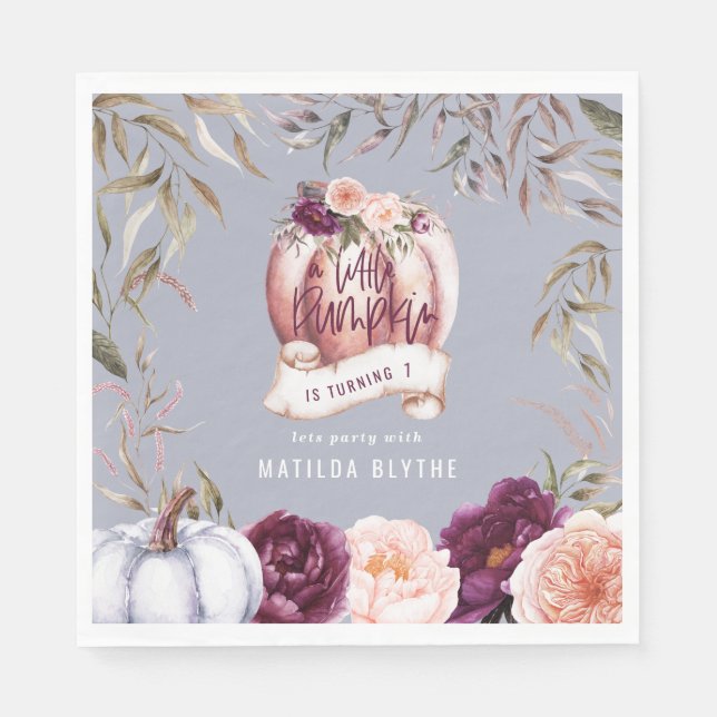 Ein kleiner Kürbis, blumengeschmückt Herbst 1. Geb Serviette (Vorderseite)