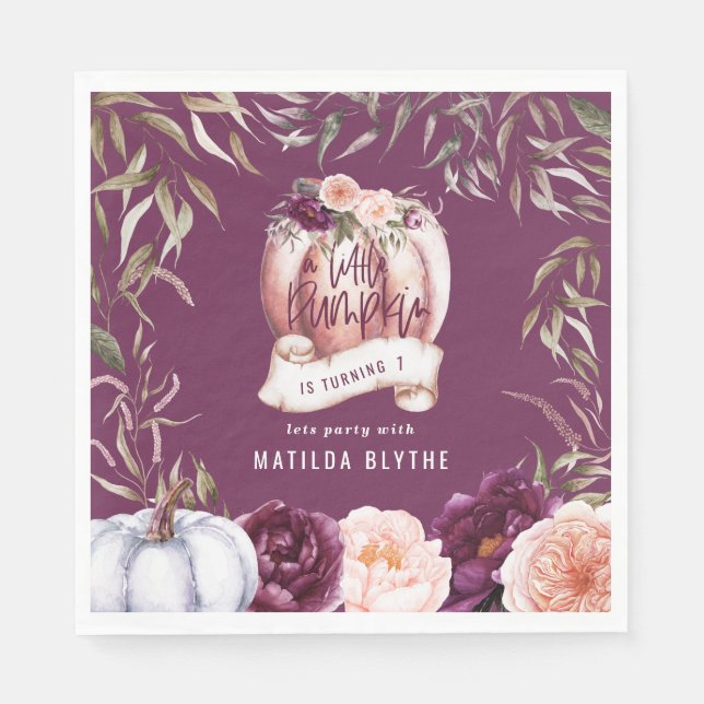 Ein kleiner Kürbis, blumengeschmückt Herbst 1. Geb Serviette (Vorderseite)