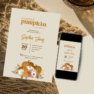 Ein kleiner Kürbis Boho Fall Floral Baby Dusche Einladung