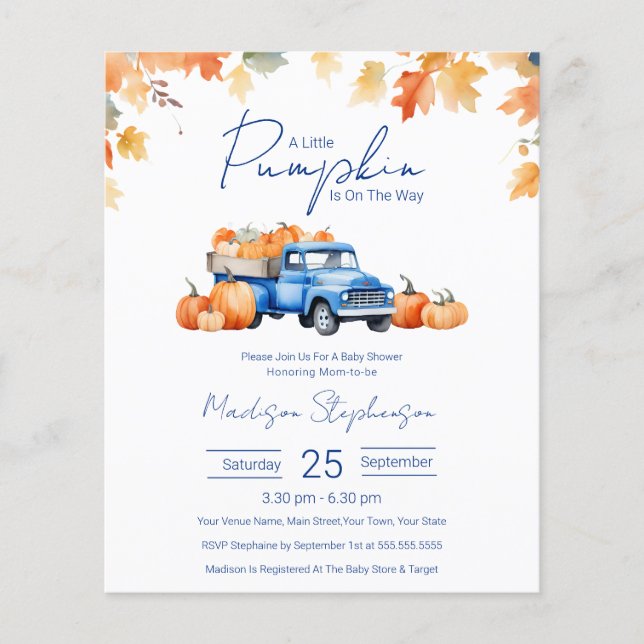 Ein kleiner Kürbis für die Babydusche (Vorderseite)