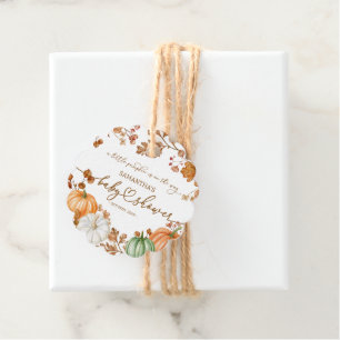 Ein kleiner Kürbis Herbst Baby Shower Blätter & Kü Geschenkanhänger
