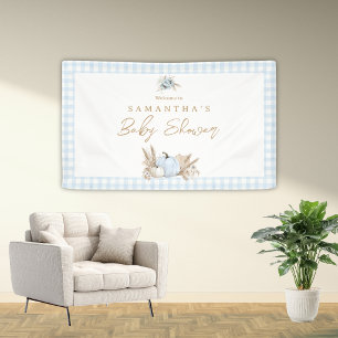 Ein kleiner Kürbis Herbst Blau Gingham Junge Baby Banner