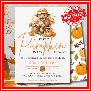 Ein kleiner Kürbis Herbst Herbst CUTE BEAR Baby Sh Einladung