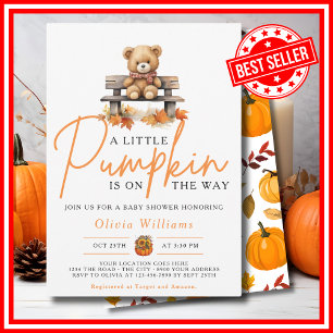 Ein kleiner Kürbis Herbst Herbst CUTE BEAR Baby Sh Einladung