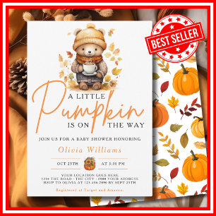 Ein kleiner Kürbis Herbst Herbst CUTE BEAR Baby Sh Einladung