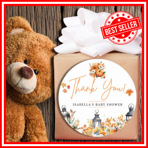 Ein kleiner Kürbis Herbst Herbst Danke Baby Shower Runder Aufkleber