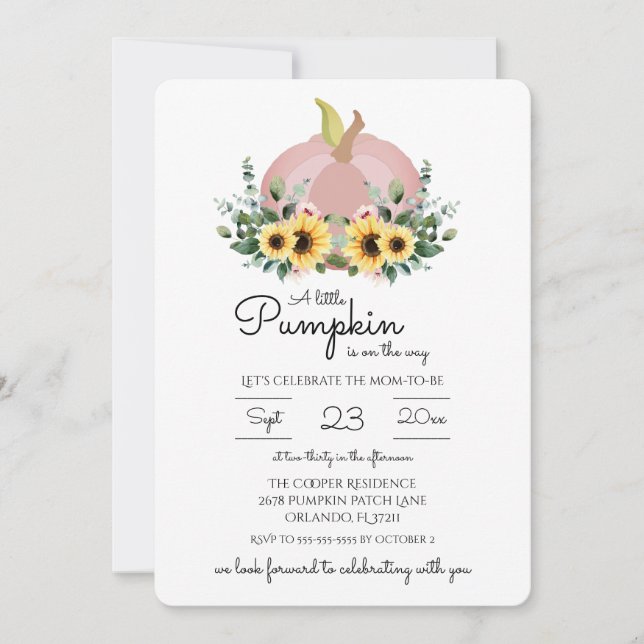 Ein kleiner Kürbis ist auf dem Weg Baby Shower Inv Einladung (Vorderseite)