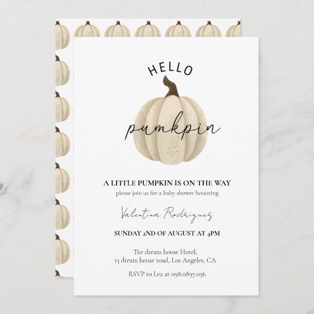 Ein kleiner Kürbis ist auf dem Weg Babydusche Einladung (Vorne/Hinten)