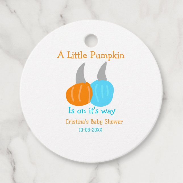 Ein kleiner Kürbis ist auf dem Weg, Babydusche ora Geschenkanhänger (Vorderseite)