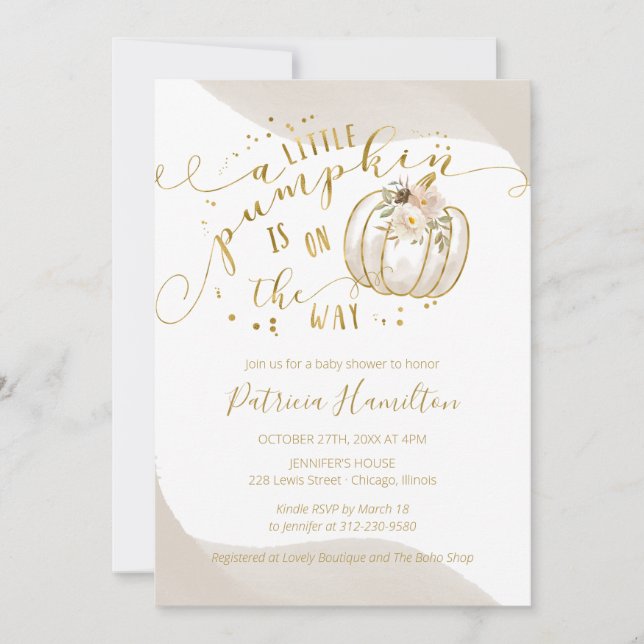 Ein kleiner Kürbis ist auf dem Weg zu einer elegan Einladung (Vorderseite)