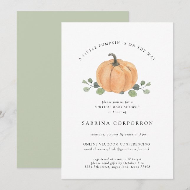 Ein kleiner Kürbis ist auf dem Weg zu virtueller W Einladung (Vorne/Hinten)