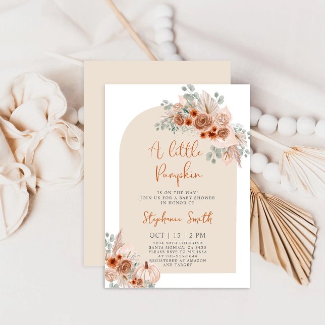 Ein kleiner Kürbis ist auf dem Weg zur Babydusche Einladung (Von Creator hochgeladen)