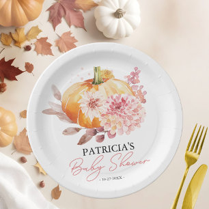 Ein kleiner Kürbis ist auf dem Weg zur Babydusche Pappteller