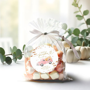 Ein kleiner Kürbis ist auf dem Weg zur Babydusche Runder Aufkleber