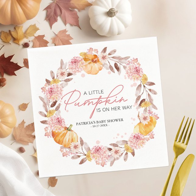 Ein kleiner Kürbis ist auf dem Weg zur Babydusche Serviette (Von Creator hochgeladen)