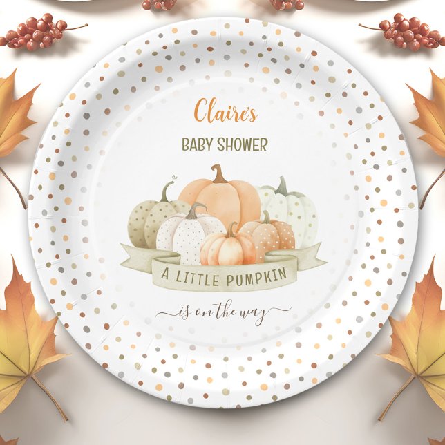 Ein kleiner Kürbis ist auf dem Weg zur Unisex Baby Pappteller (A Little Pumpkin Is On The Way Unisex Baby Shower Paper Plates)