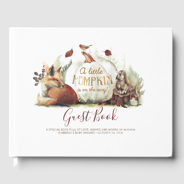 Ein kleiner Kürbis ist auf der Way Fall Baby Dusch Gästebuch (Vorderseite)
