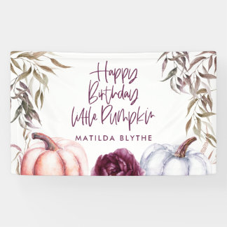 Ein kleiner Kürbis lila Blumenfall Geburtstag Banner