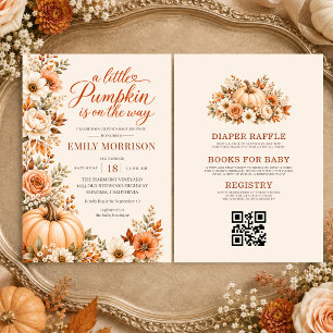 Ein kleiner Kürbis QR Code Florales Babyshower Einladung
