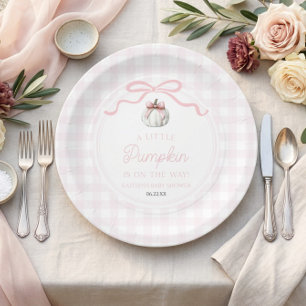 Ein kleiner Kürbis rosa Schleife Herbst-Baby-Party Pappteller